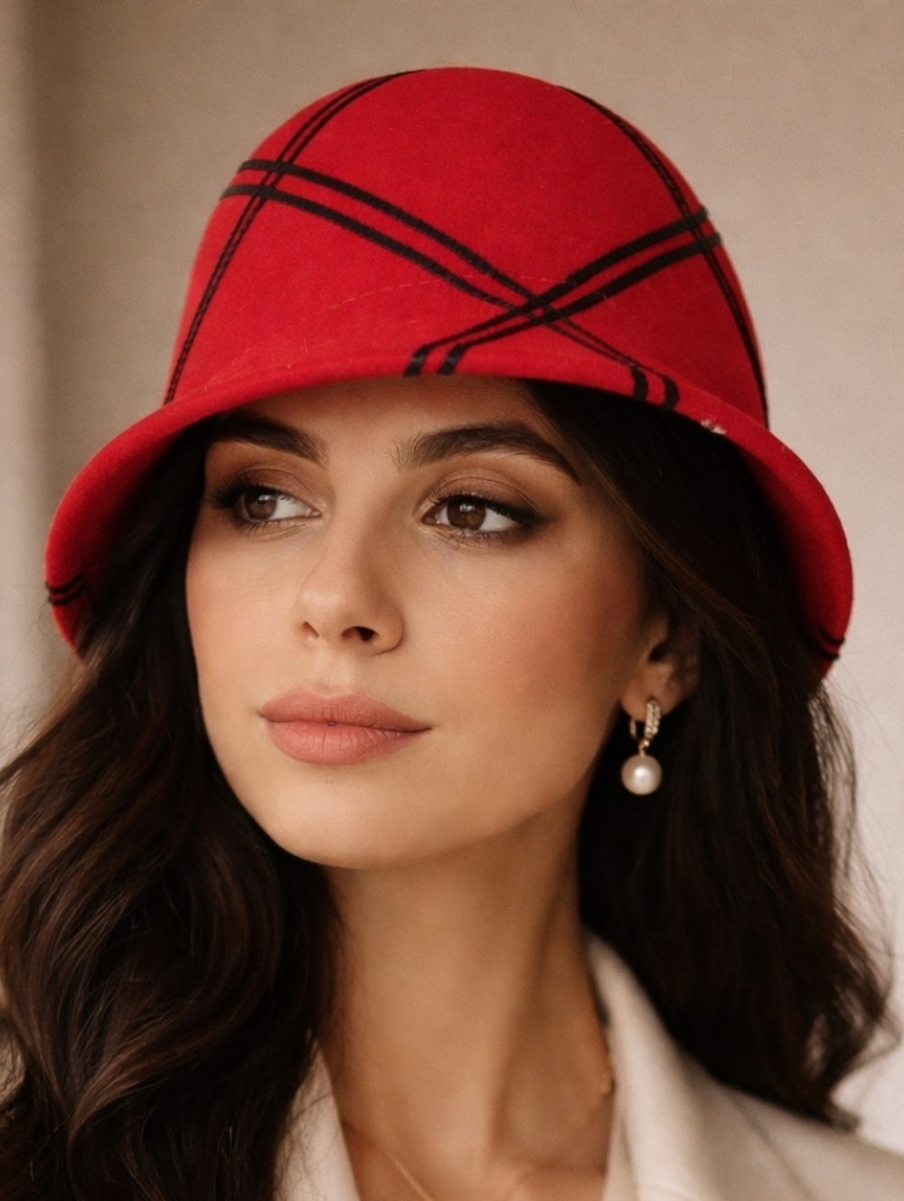 Vintage Black And Red Old Money Chic Holt Renfrew 100% Wool Cloche Chic Hat
